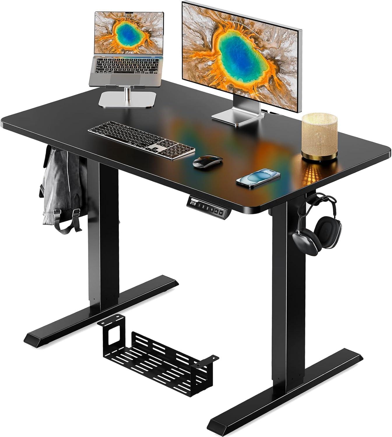 ErGear Whole Piece Standing Desk, 40x24 inch Adjustable Stand Up Desk with Cable Management Tray, Electric Computer Workstation for Home Office, White, EGESD63W