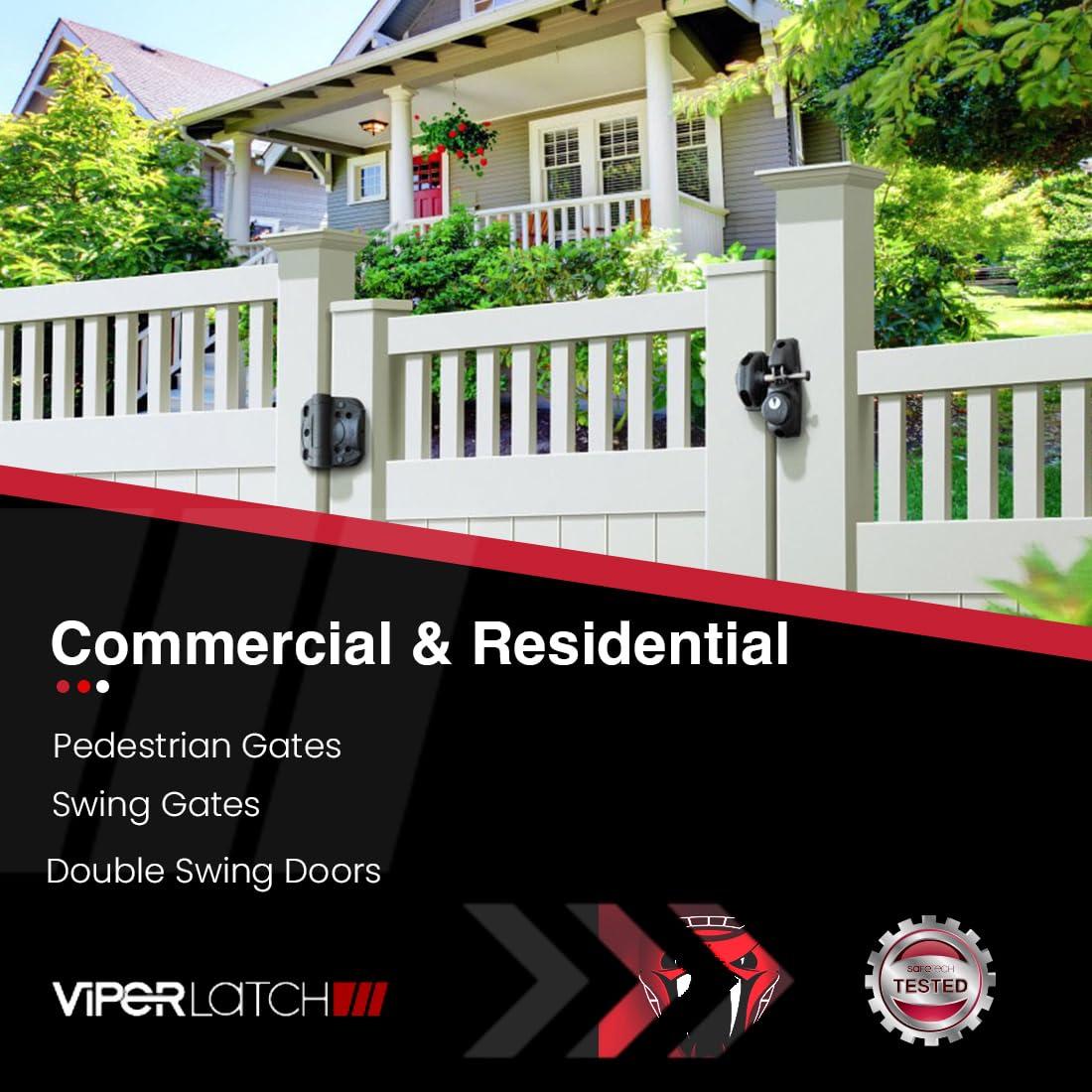 Safetech Hardware ViperX2 Gravity Gate Latch | Two-Side Entry Keyed | 2 Independent Latching Hooks Key Lockable Both Sides | Privacy Gate Gravity Latch | Vinyl, Wood, & Aluminum Gates - Black