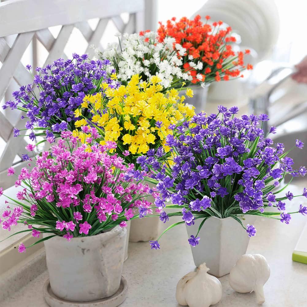 20 Bundles Outdoor Artificial Flowers UV Resistant No Fade Fake Boxwood Plastic Plants Greenery Shrubs for Garden Porch Window Box Home Wedding Décor - Indoor/Outdoor Use