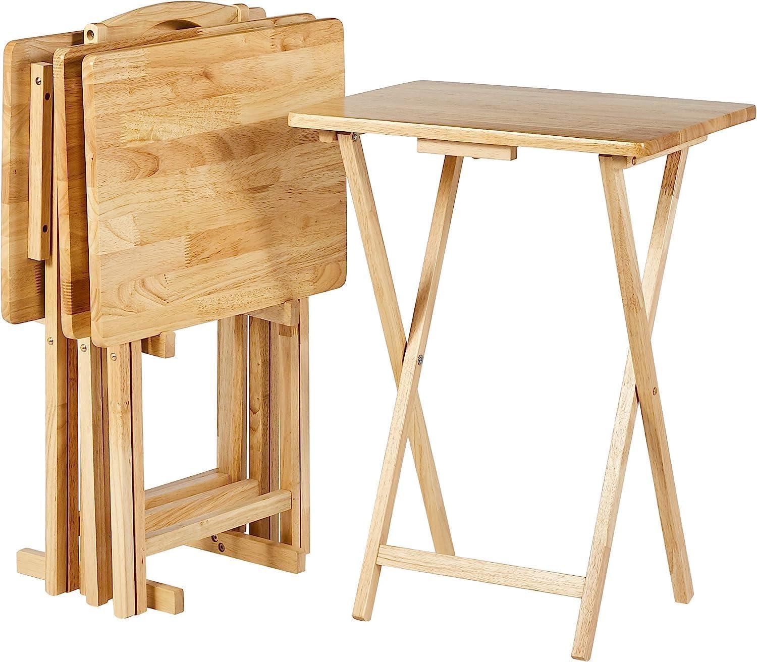 5 Piece TV Tray Table Set in Natural (4 Trays, 1 Stand)