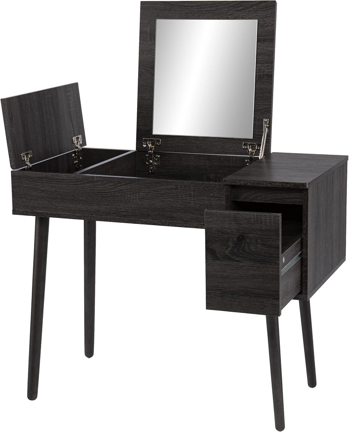 Harzen Storage Vanity with Mirror Black - Holly & Martin: Hidden Compartment, Telescoping Legs