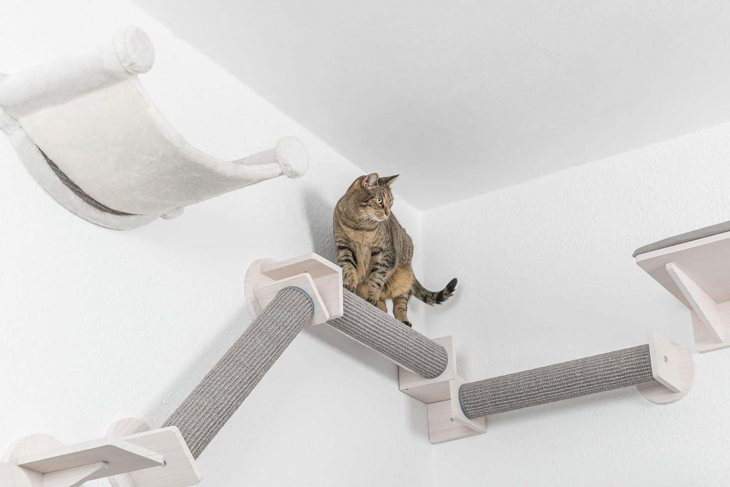 TRIXIE Wall Set 6 Wall Mounted Cat Climbing System, 3 Scratching Posts Goes Around Corners, 3 Platforms, 1 Step