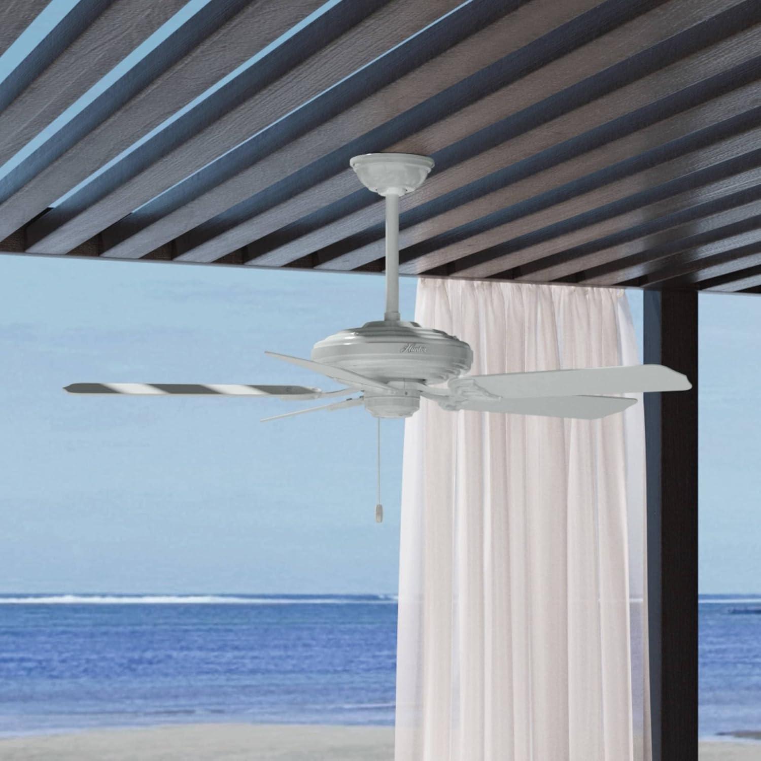 Hunter Indoor / Outdoor Ceiling Fan, with pull chain control - Sea Air 52 inch, White, 53054