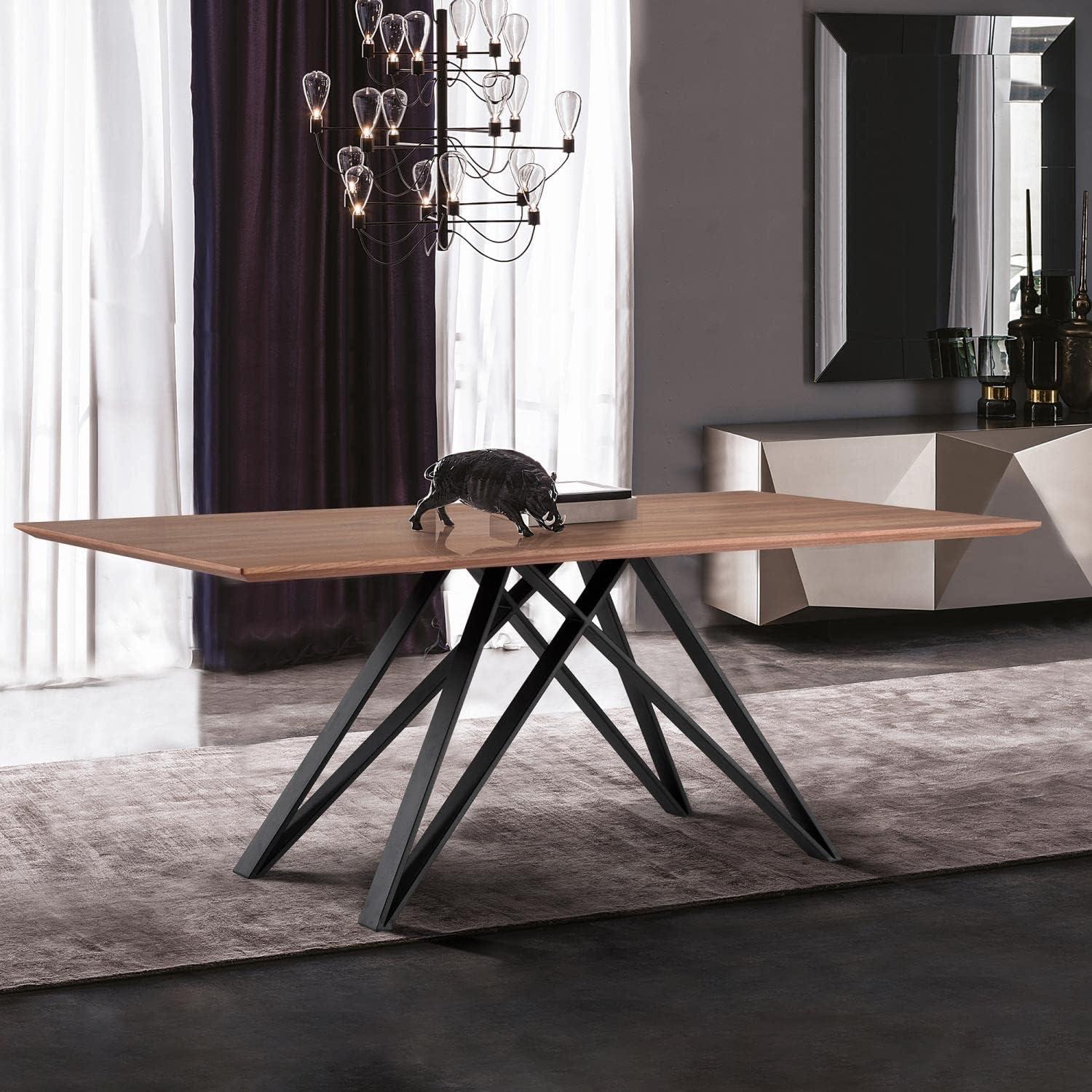 Modena Contemporary Dining Table Walnut - Armen Living: Steel Frame, 6-Person, Non-Extension