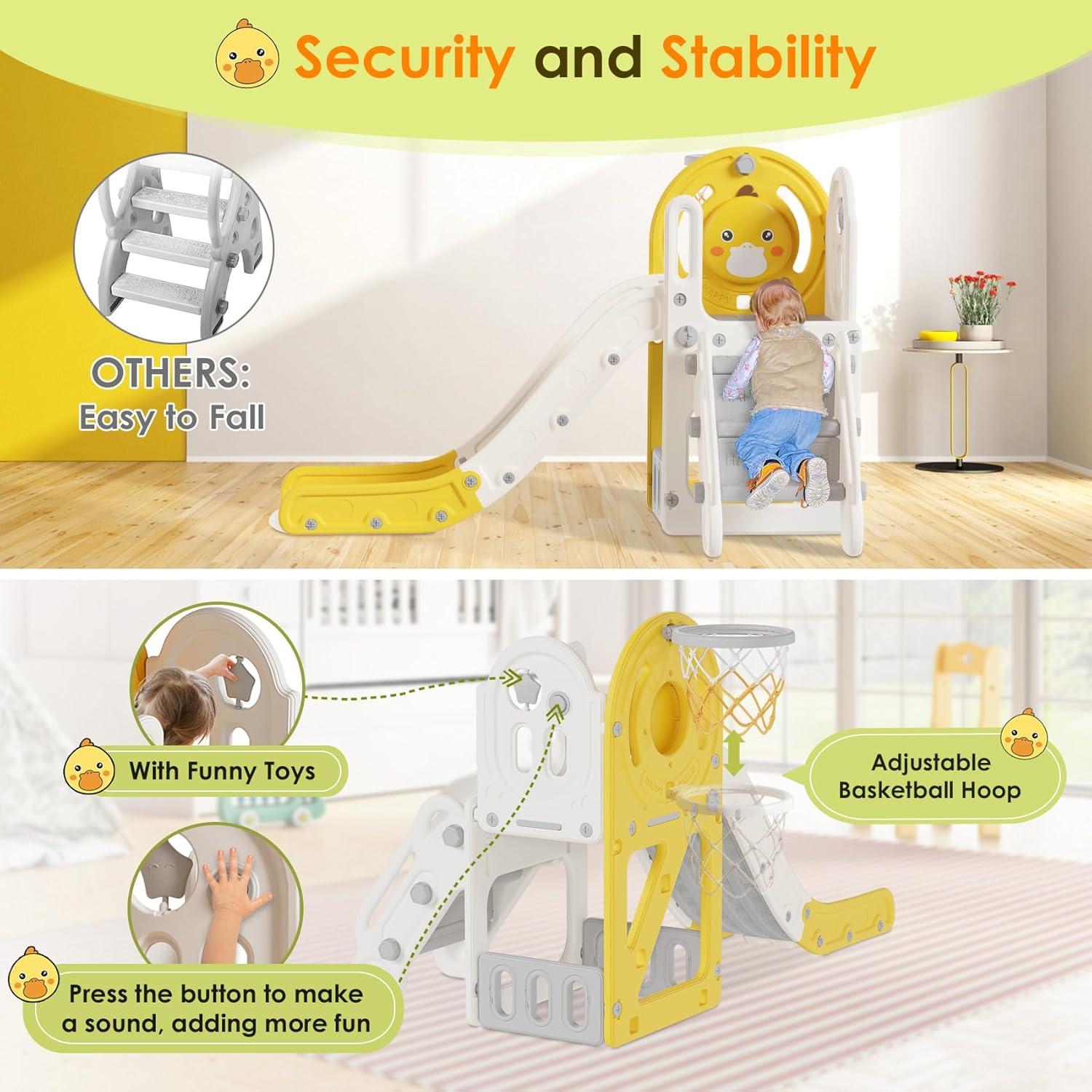 Suteck 5 in 1 Toddler slide, Kids Slide with Climber Outdoor Indoor Slide Cute Duck Theme Playset