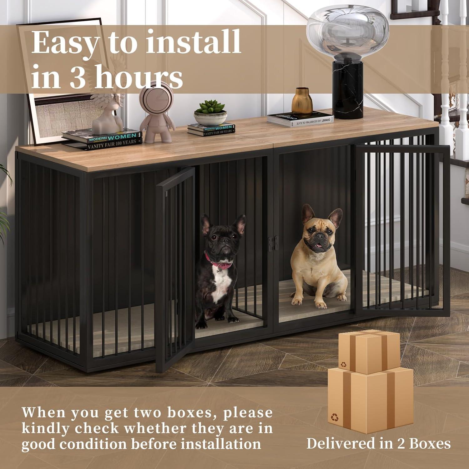 Tucker Murphy Pet™ Large Dog Crate Furniture for 2 Dogs, 71.6'' Steel Frame Dog Crate with Double Doors, Heavy Sturdy Dog Kennel