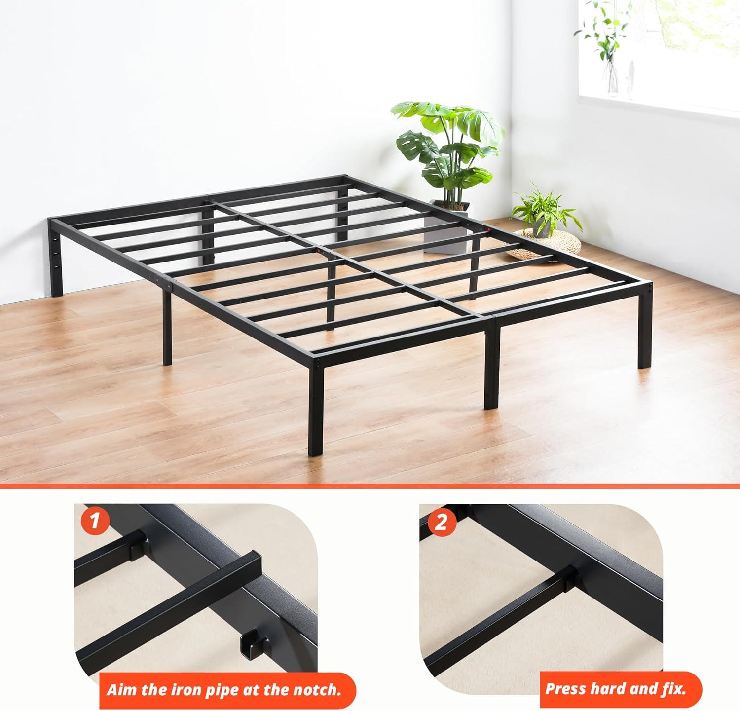 King Black Metal Frame Platform Bed with Slats