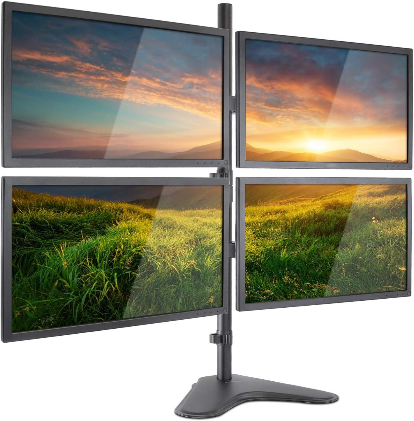 Mount-It! Quad Monitor Stand, Height Adjustable Free Standing 4 Screen Mount Fits Monitors up to 32 Inches, Black, Steel