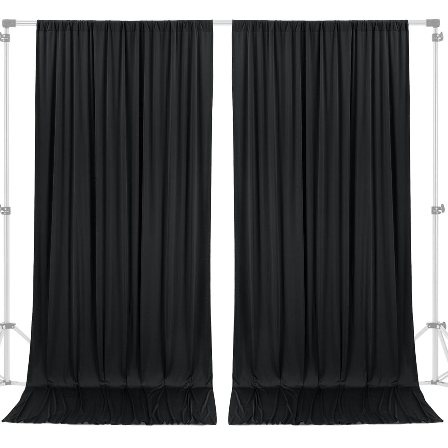 10x10 Black Photo Backdrop Curtain for Parties, Wrinkle Free Black Fabric Curtain Backdrop Wall Drape with Rod Pocket for Birthday Home Decor 5ft x 10ft, 2 Panels