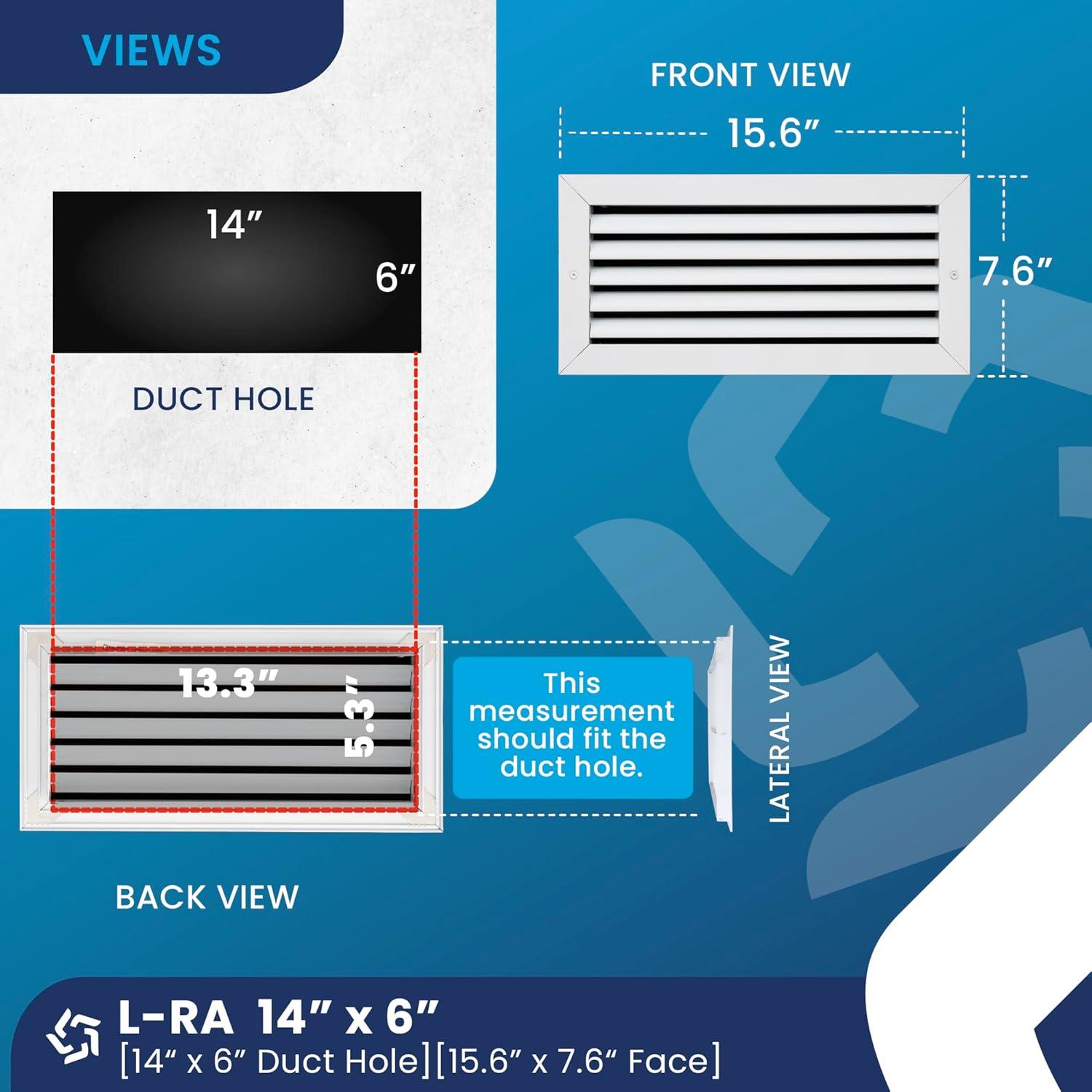 White Aluminum 14x6 Inch Ceiling Vent Grille