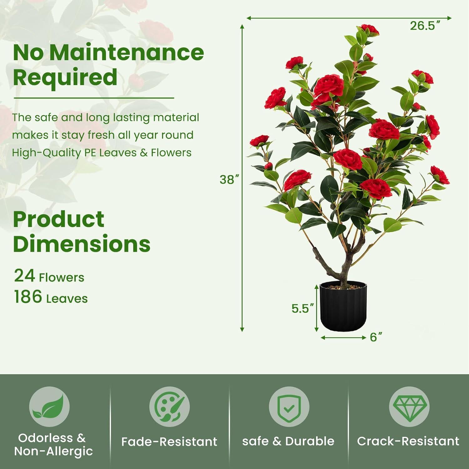 Primrue 38 In. Faux Camellia Tree In Pot Decorative Plant Indoor/Outdoor