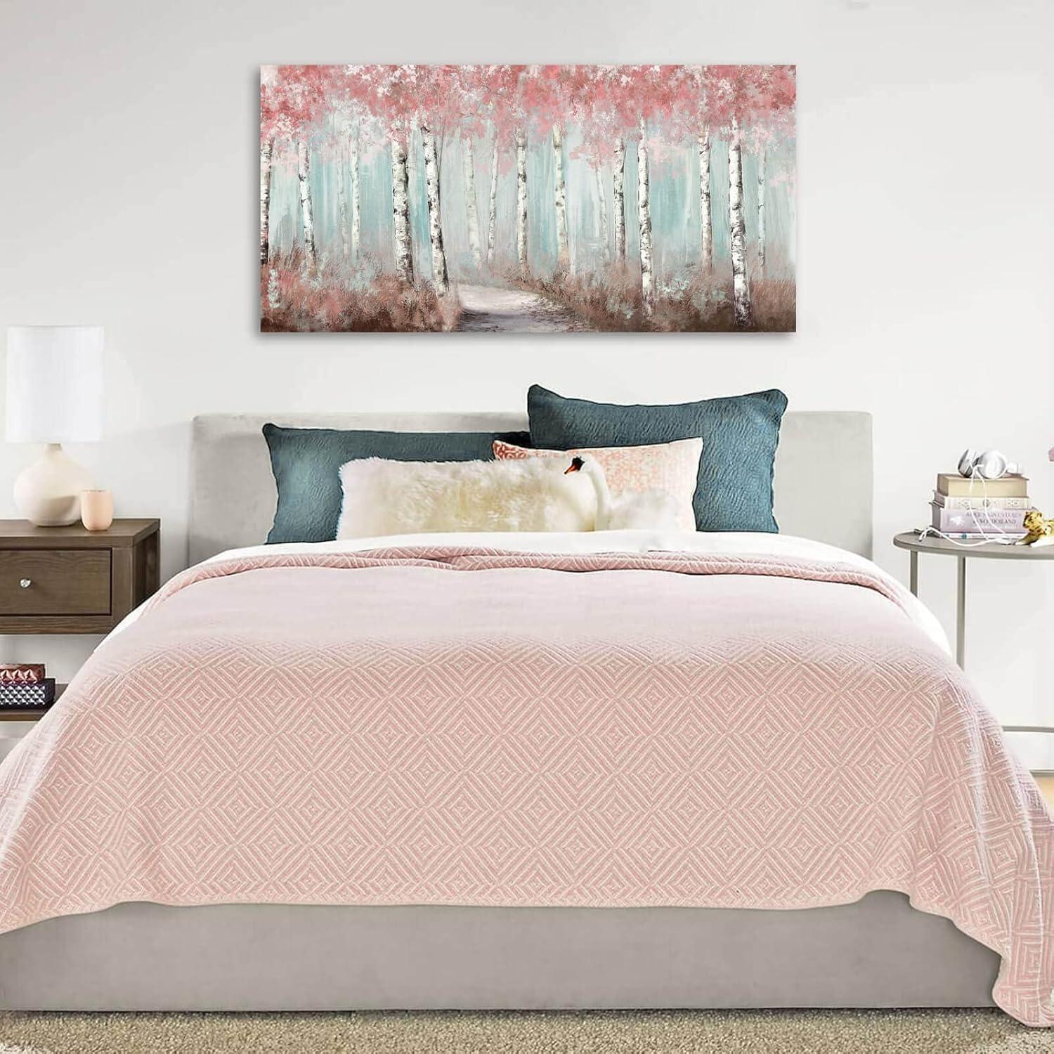 Botanical Wall Art for Girls Room Pink Tree Wall Decor Plant Pictures Wall Art Bedroom Decor for Women Graffiti Wall Paintings Living Room Home Decoration 20"x 40"