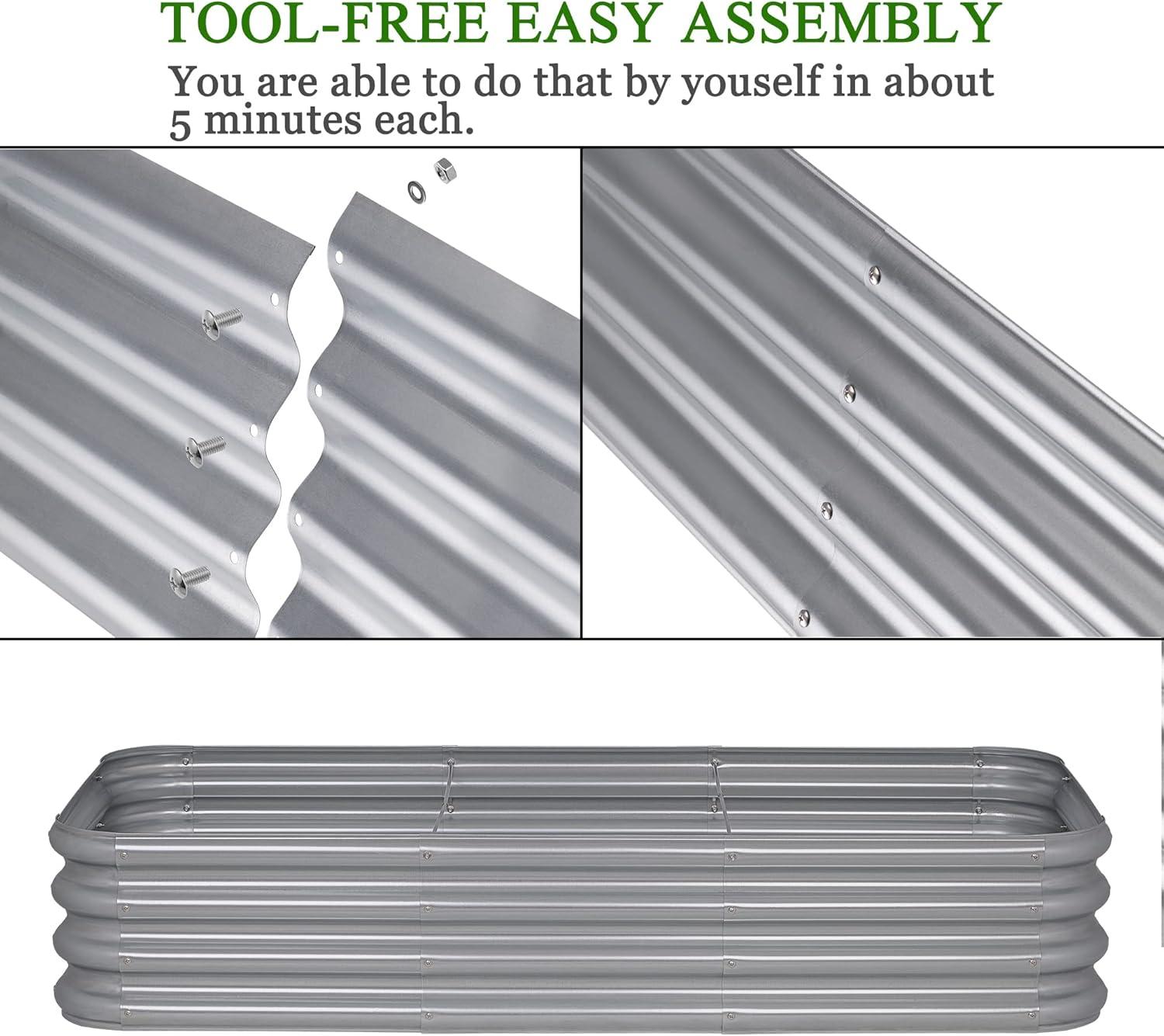 Sunnyglade Galvanized Raised Garden Bed Kit, Rot-Resistant Metal Garden Bed Planter for Gardening Vegetables, Fruits, Flower (4 .4X 2 x 0.8 FT)