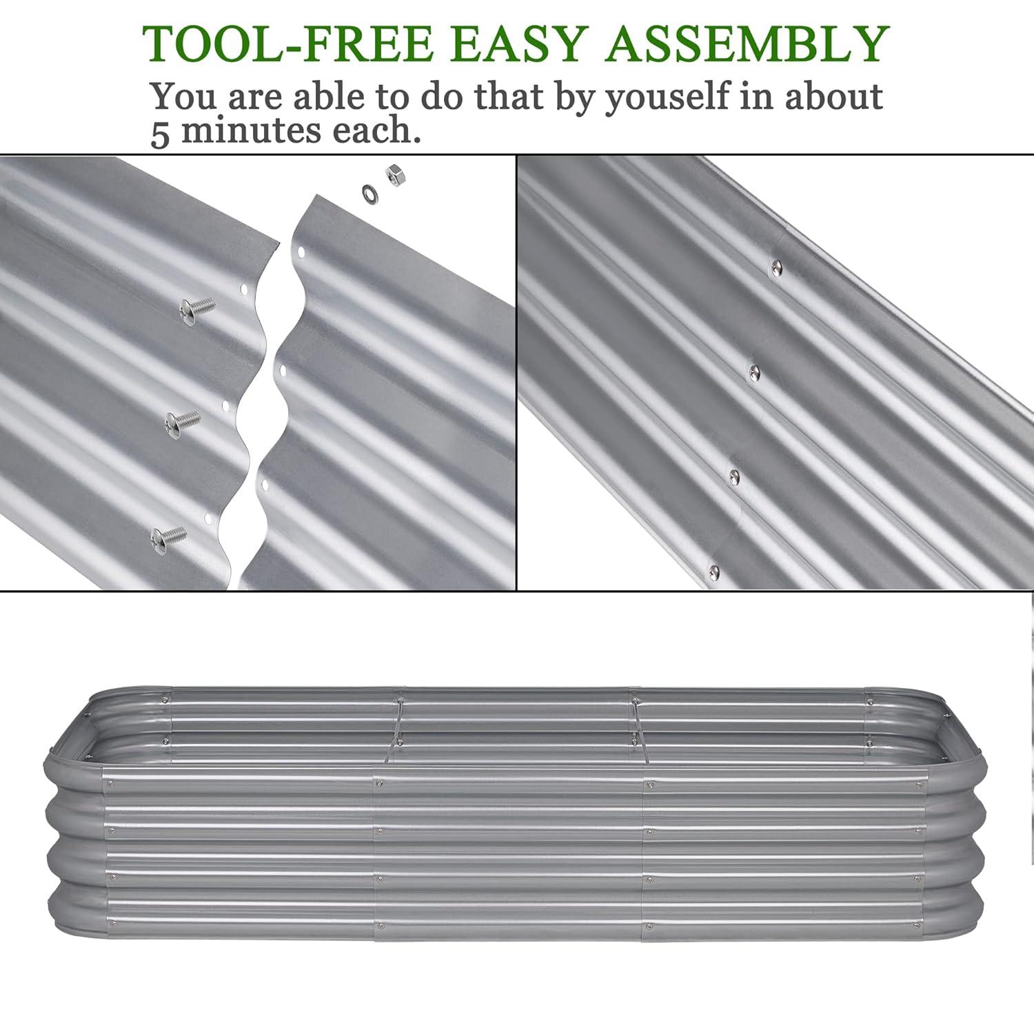 Sunnyglade Galvanized Raised Garden Bed Kit, Rot-Resistant Metal Garden Bed Planter for Gardening Vegetables, Fruits, Flower (4 .4X 2 x 0.8 FT)