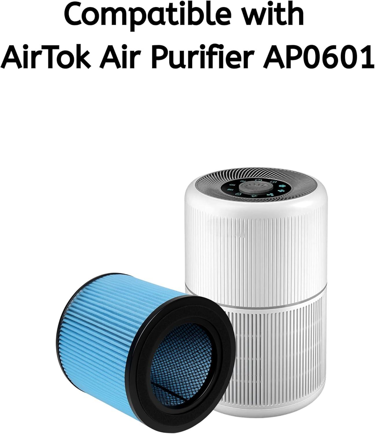 Nispira AP0601 2-in-1 True HEPA Filter Replacement for AirTok Air Purifier AP0601-RF | Remove Particle Size down to 0.1 microns | 2 Packs