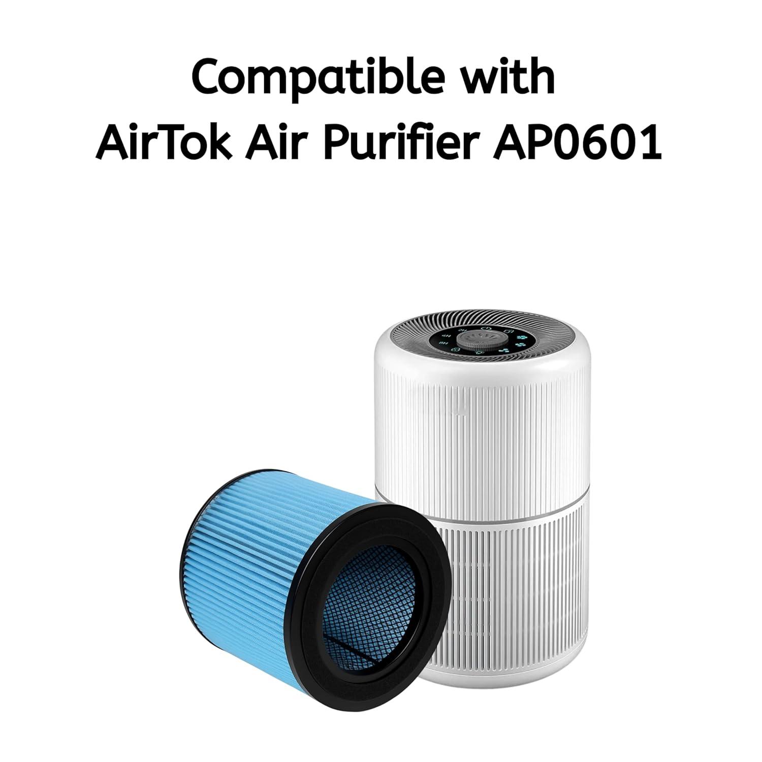 Nispira AP0601 2-in-1 True HEPA Filter Replacement for AirTok Air Purifier AP0601-RF | Remove Particle Size down to 0.1 microns | 2 Packs