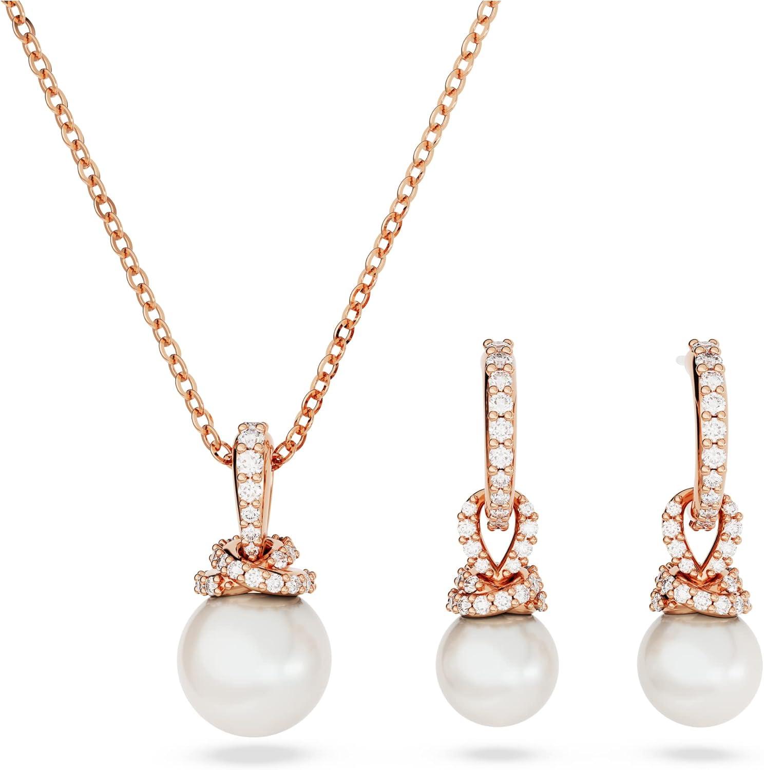 Rose Gold Swarovski Pearl Pendant Necklace and Earring Set