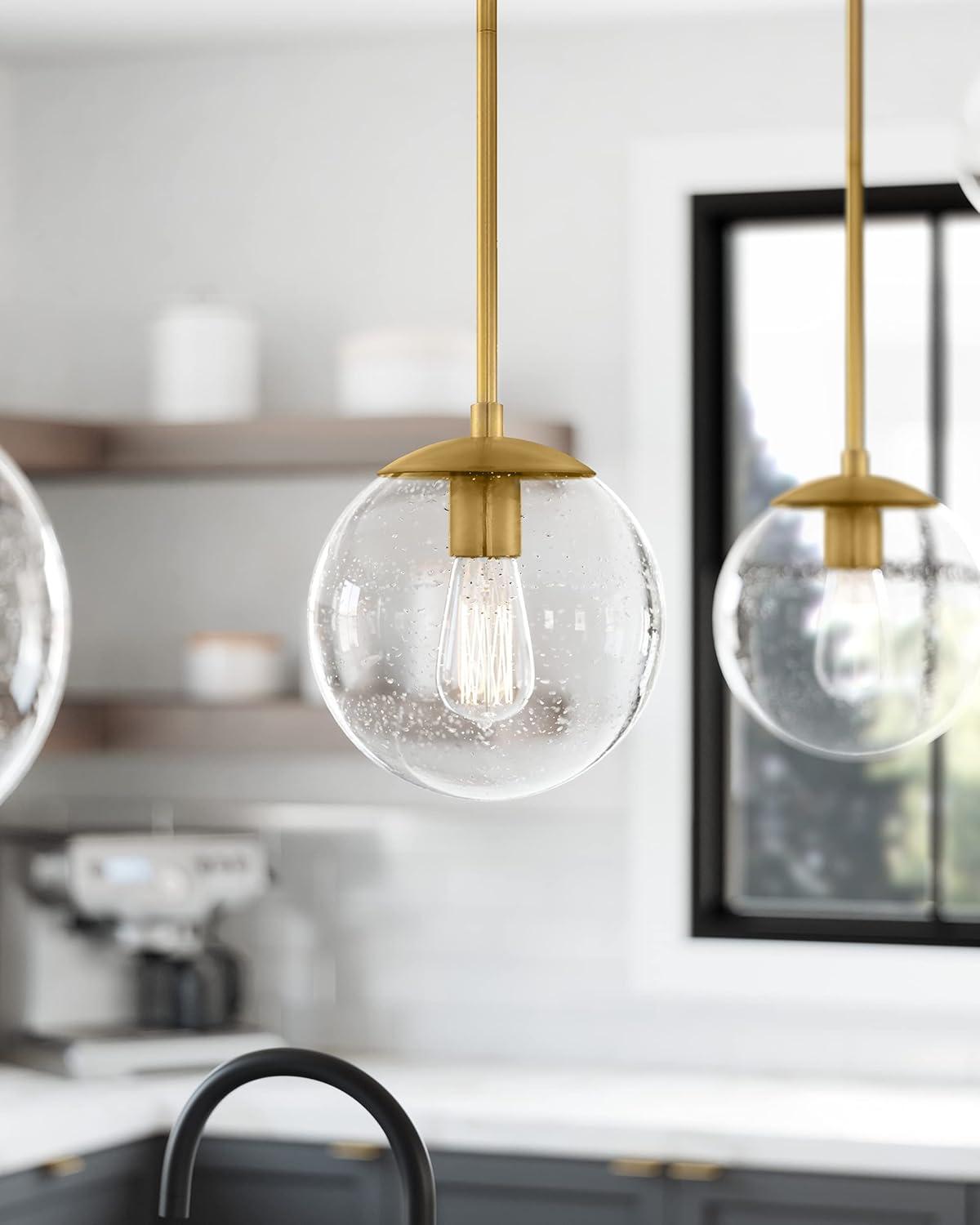 Design House Gracelyn Modern 1-Light Indoor Dimmable Pendant with Clear Seedy Glass Globe Shade, Satin Gold