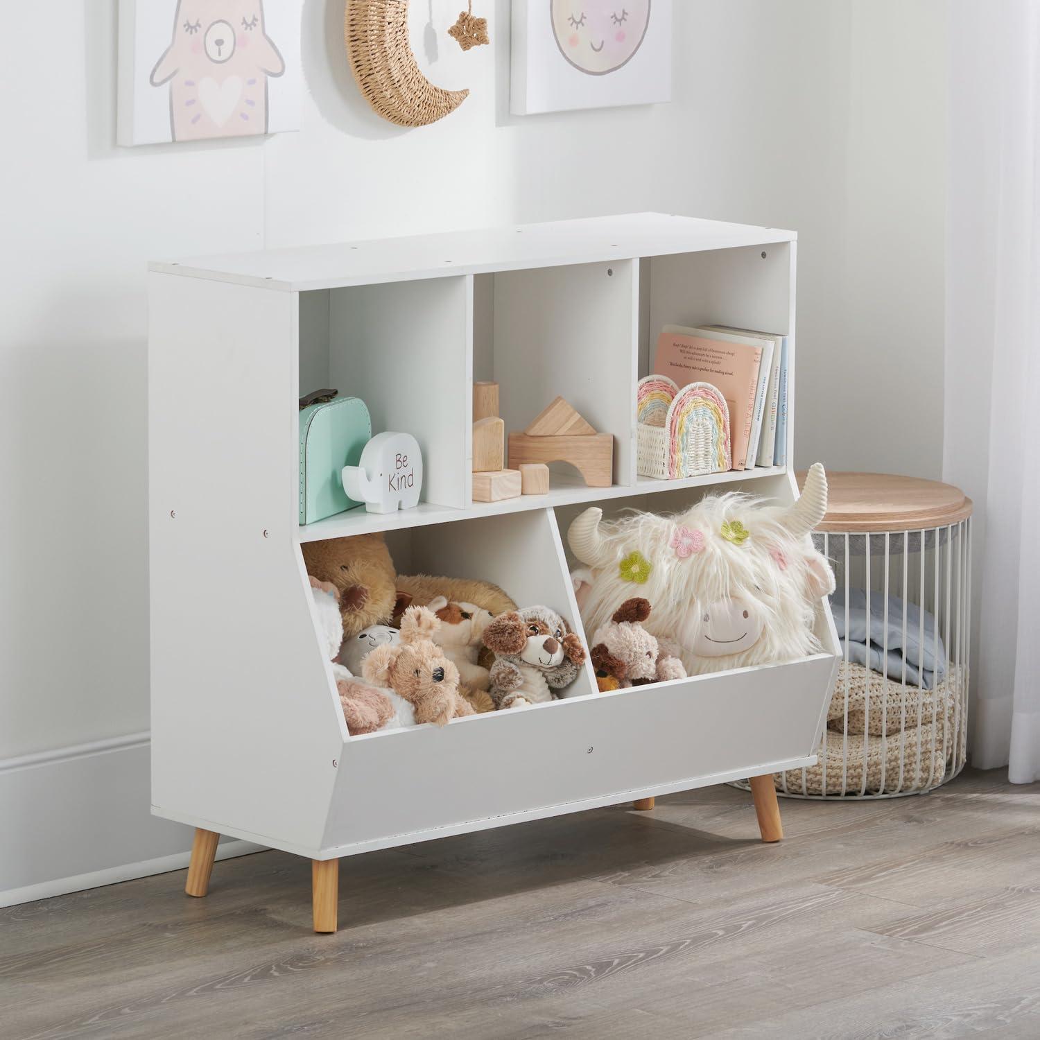 White Wooden Kids Toy Storage Cubby with Feet