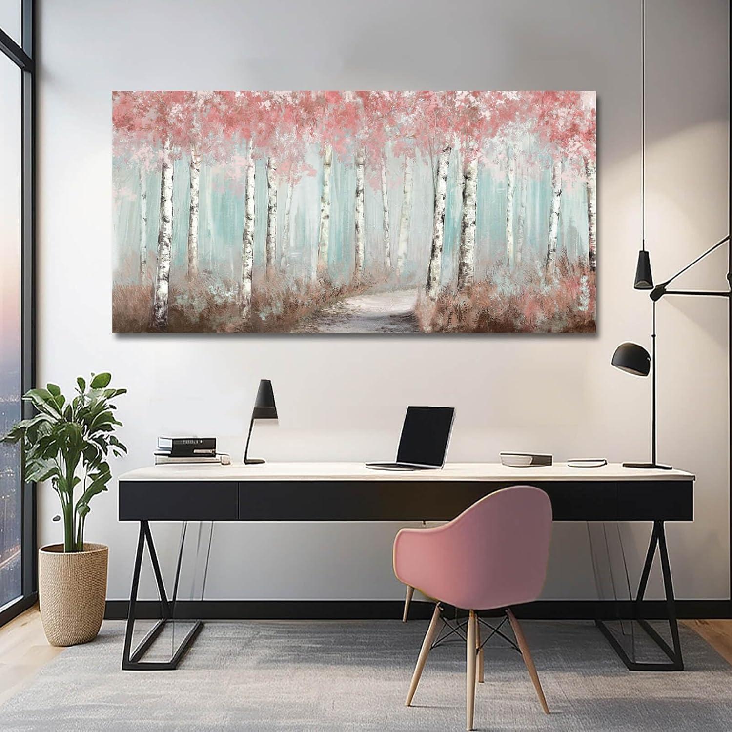 Botanical Wall Art for Girls Room Pink Tree Wall Decor Plant Pictures Wall Art Bedroom Decor for Women Graffiti Wall Paintings Living Room Home Decoration 20"x 40"