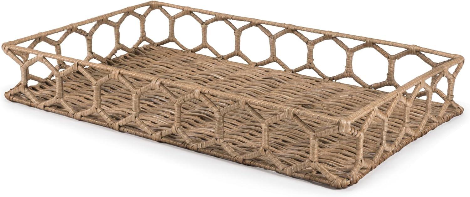 happimess Honeycomb 19.75" Rustic Bohemian Hand-Woven Rattan Tray, Natural