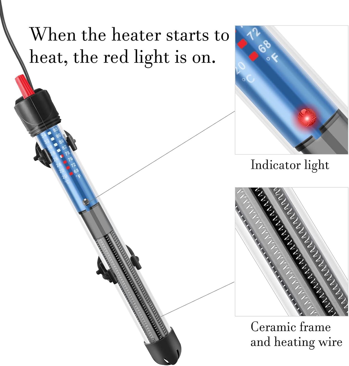 Adjustable 100W Submersible Glass Aquarium Heater with Thermometer