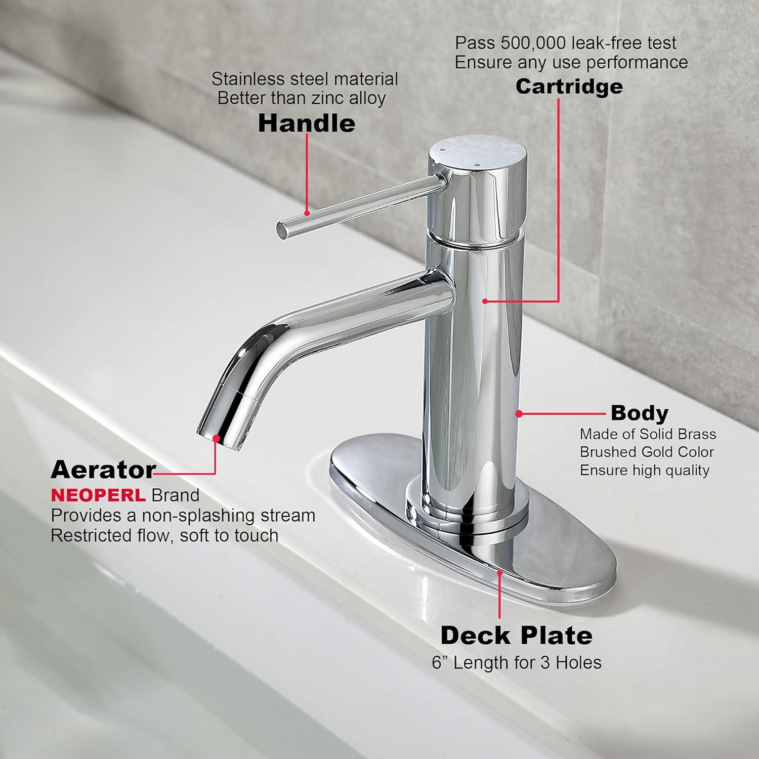 Chrome Single Handle Bathroom Faucet with Pop-Up Drain