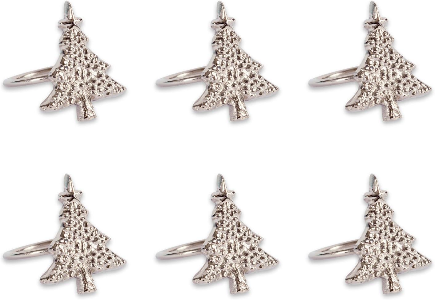 Silver Christmas Tree Metal Napkin Rings, Set of 6