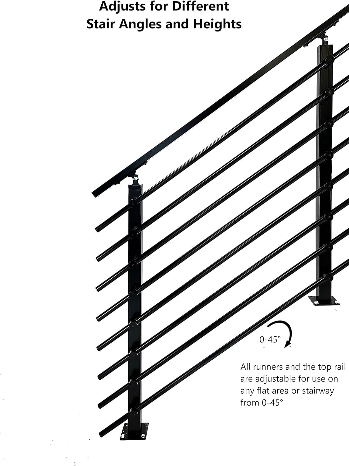 Adjustable Black Aluminum and Steel Banister Railing Kit