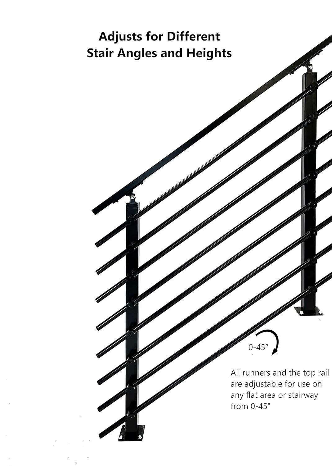 Concept Fusion Modern Horizontal Adjustable Railing Banister System for Staircases Balconies and Decks Complete Guard Railing Kit