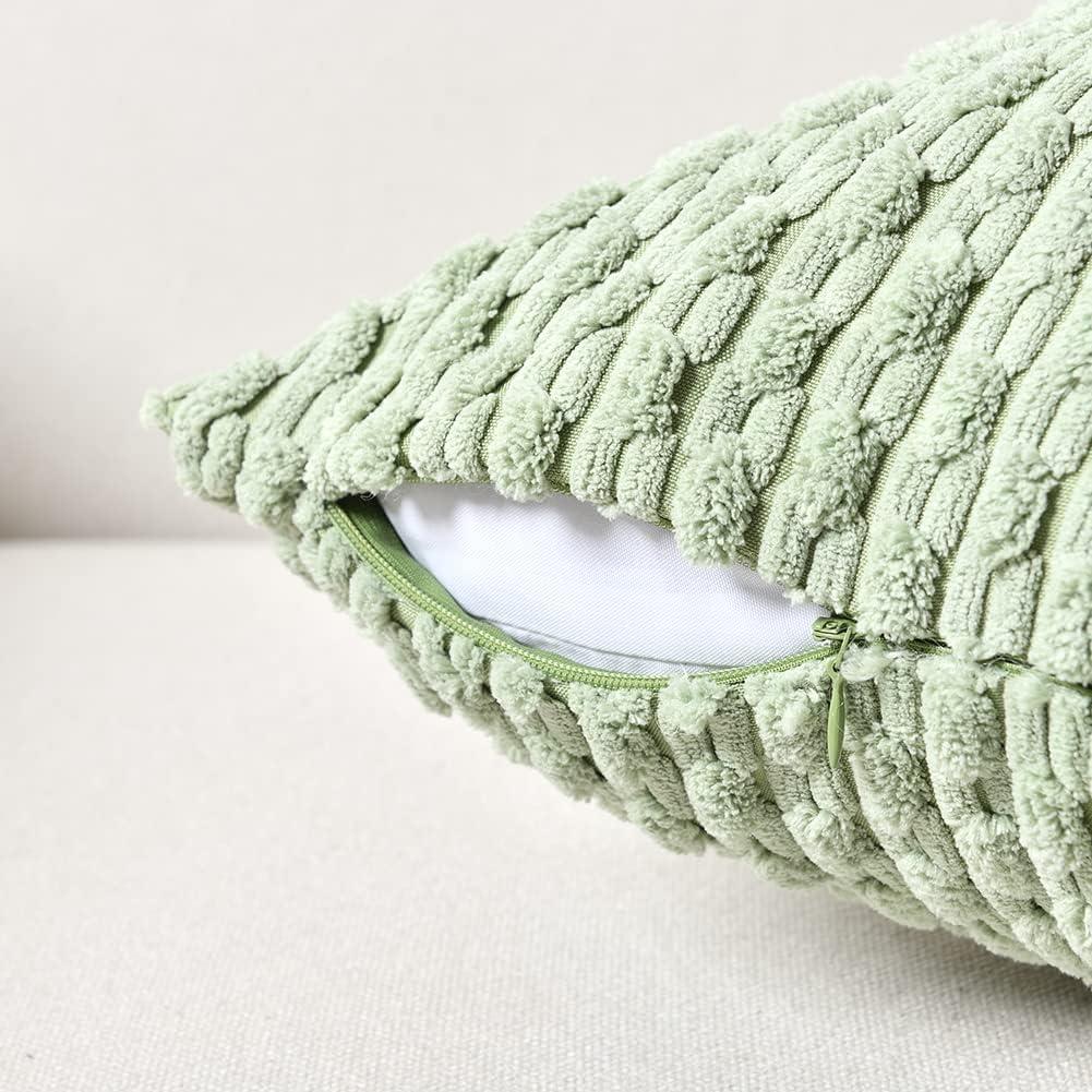 Fymlhomi 2 Packs Sage Green Decorative Throw Pillow Covers 18x18 Inch for Couch Bed Sofa, Modern Farmhouse Boho Home Decor, Soft Cute Plush Corduroy Cushion Case 45x45 CM