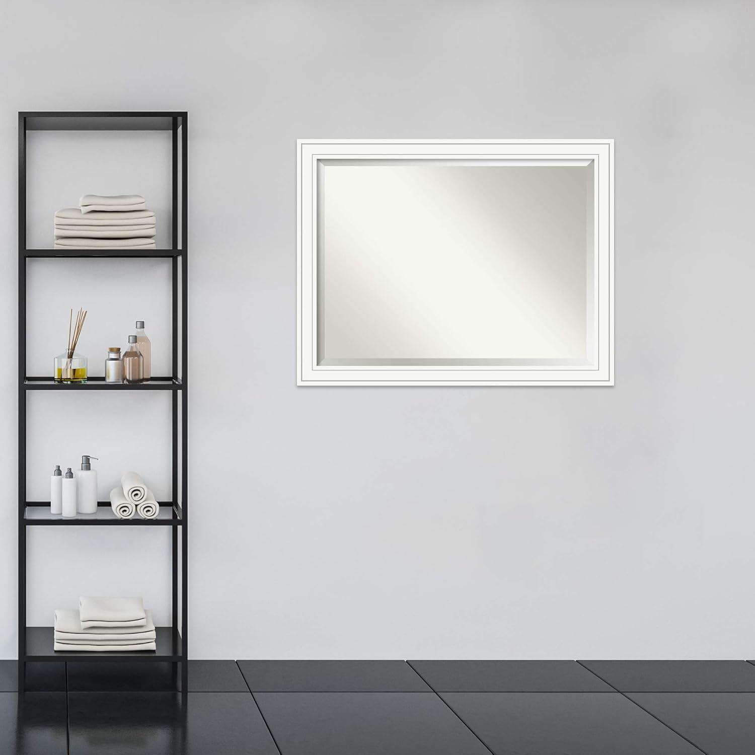 Craftsman White Beveled Wood Bathroom Wall Mirror