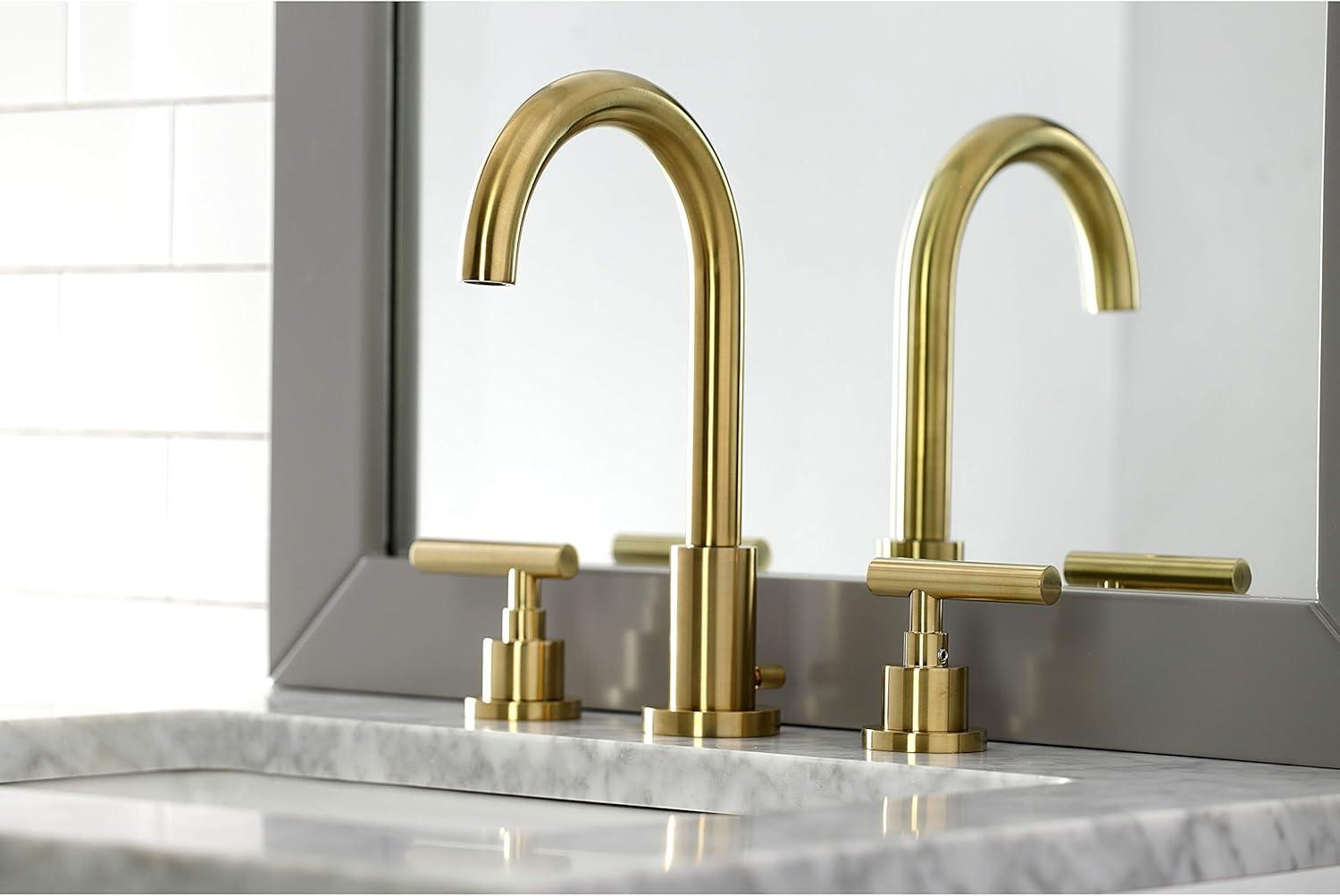 Kingston Brass Manhattan Two-Handle 3-Hole Deck Mount Widespread Bathroom Faucet with Brass Pop-Up Drain