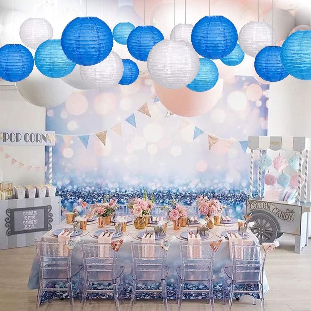 Blue Paper Lanterns 12 Pcs Assorted size of 6" 8" 10" 12" Chinese Round Paper Hanging Decorations Lanterns Lamps for Home Decorations, Parties, and Weddings