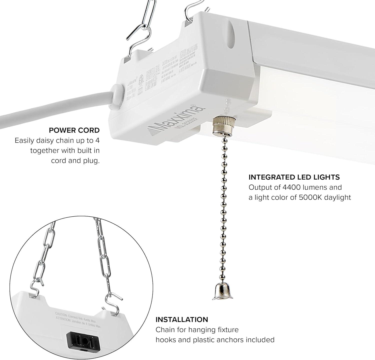 Maxxima 4ft. LED Shop Light - 40W, Linkable, 5000K, 4400 Lumens, Plug-in, Pull Chain, Energy Star