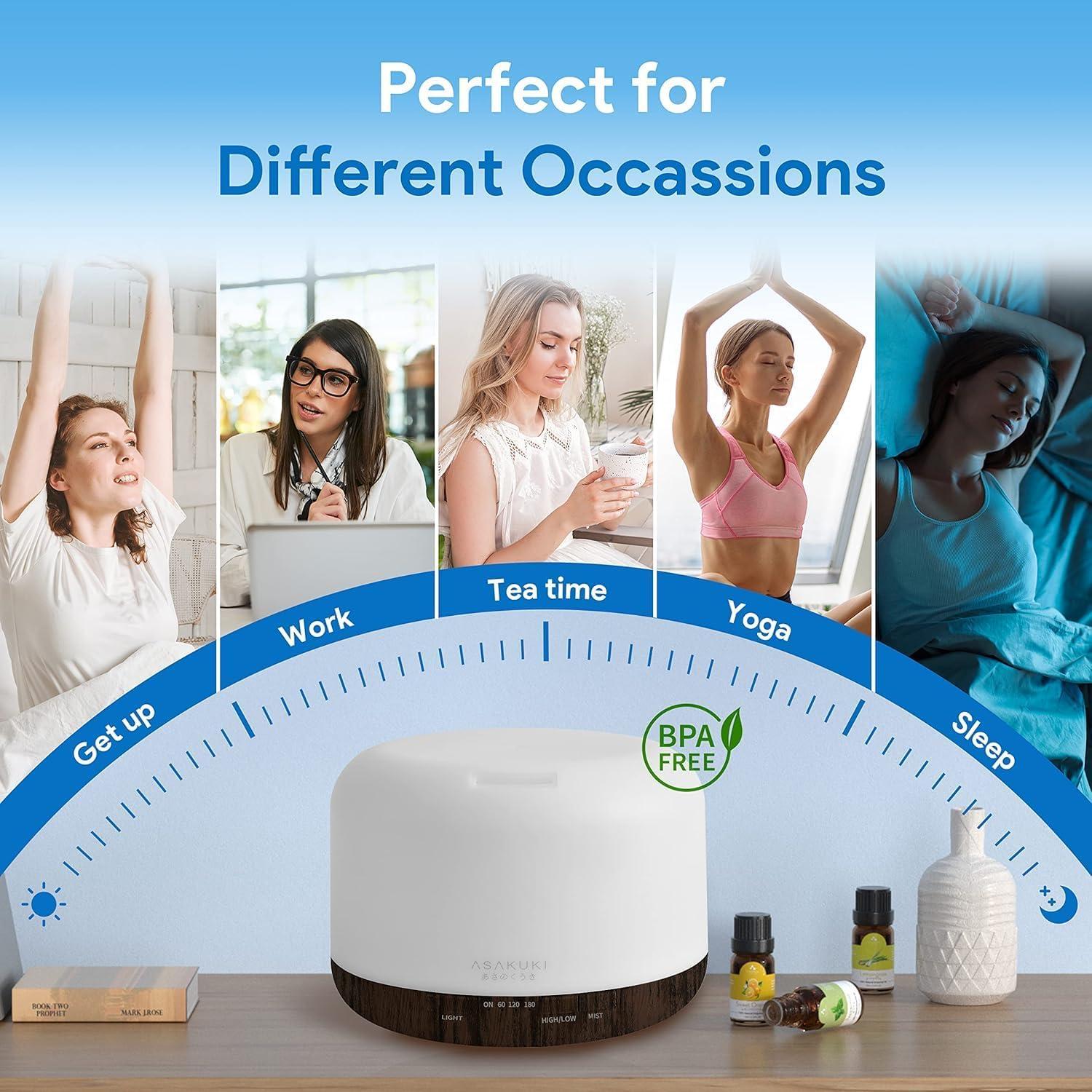 ASAKUKI 500mL Premium Essential Oil Diffuser, with 7 LED Light Colors & Auto-Switch