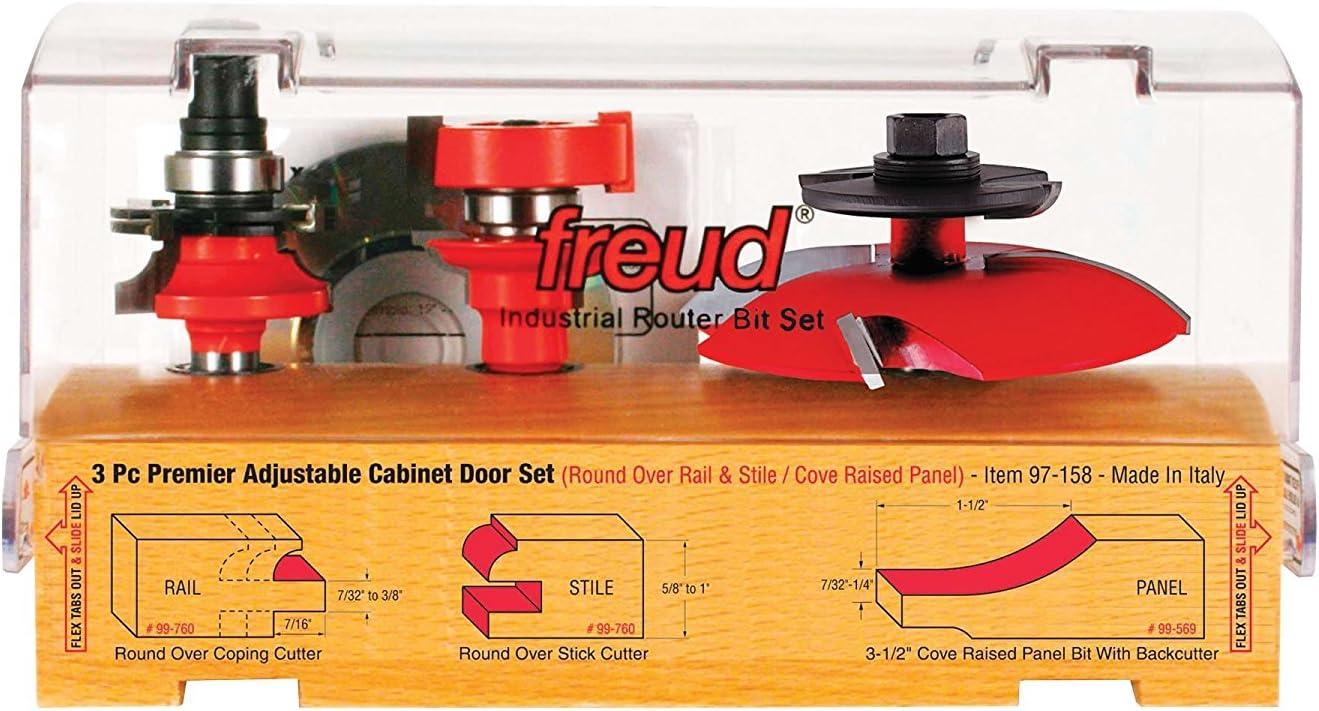 Freud 3-Piece Adjustable Cabinet Door Router Bit Set