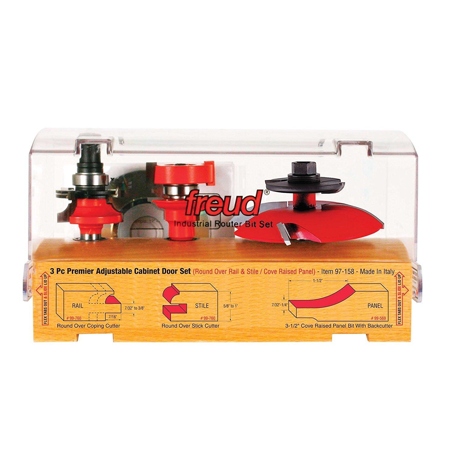 Freud 3-Piece Adjustable Cabinet Door Router Bit Set