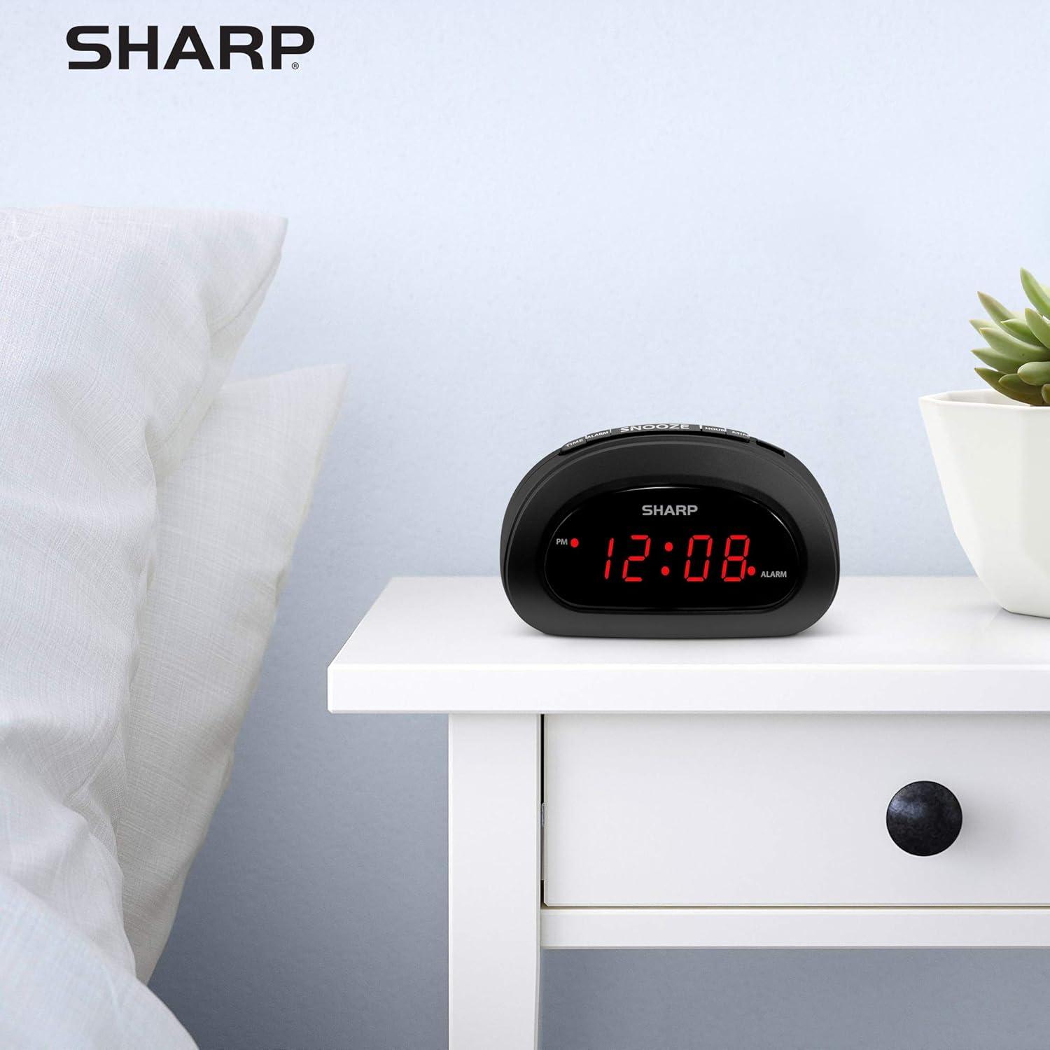 Compact Black Digital Alarm Clock with Red LED Display