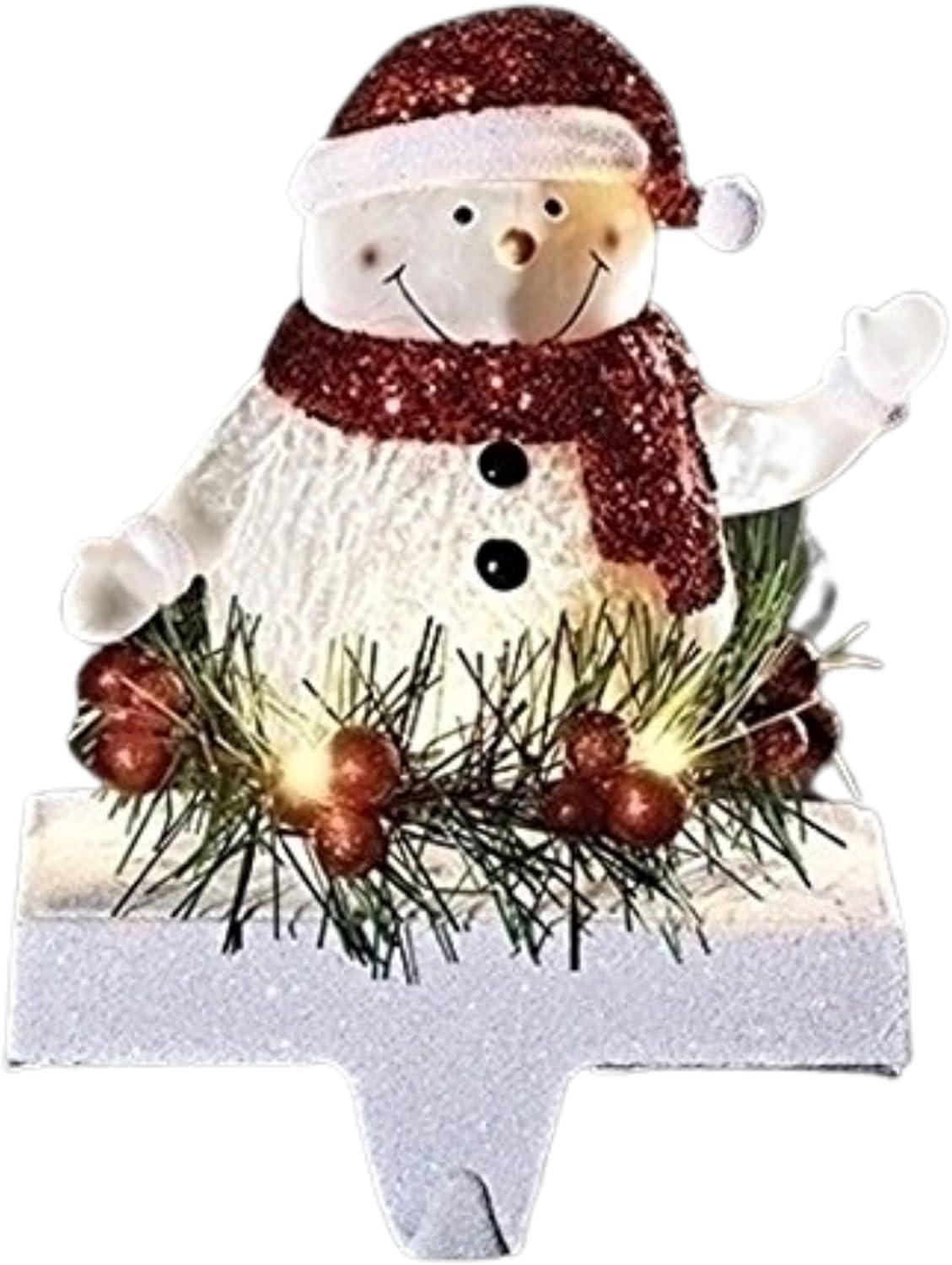 7-Inch LED Snowman Stocking Holder with Pine Accents