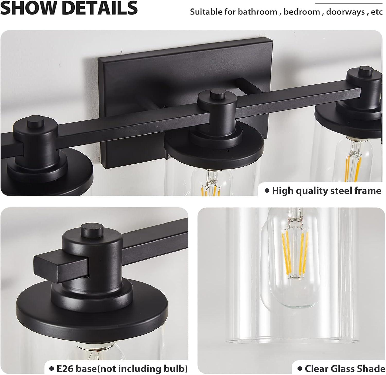 Matte Black 5-Light Bathroom Vanity Fixture with Glass Shades