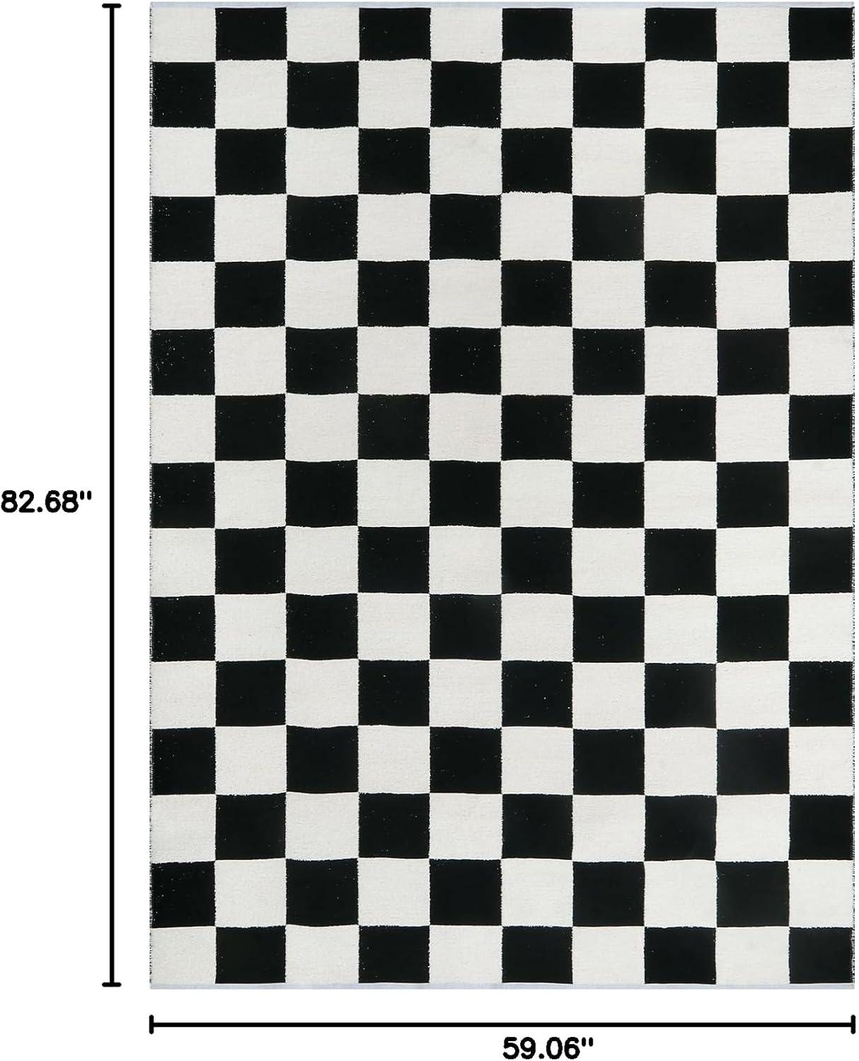 Corrigan Studio® Haylee Super Lightweight Plastic Straw Rug Checkered Black/White Outdoor Area Rug
