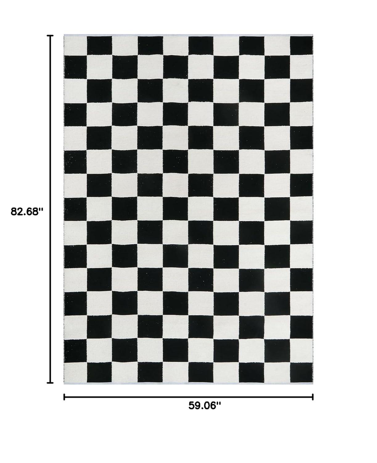 Corrigan Studio® Haylee Super Lightweight Plastic Straw Rug Checkered Black/White Outdoor Area Rug