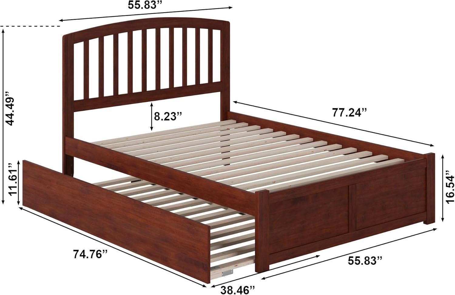 Walnut Full Size Platform Bed with Trundle and Slat Headboard