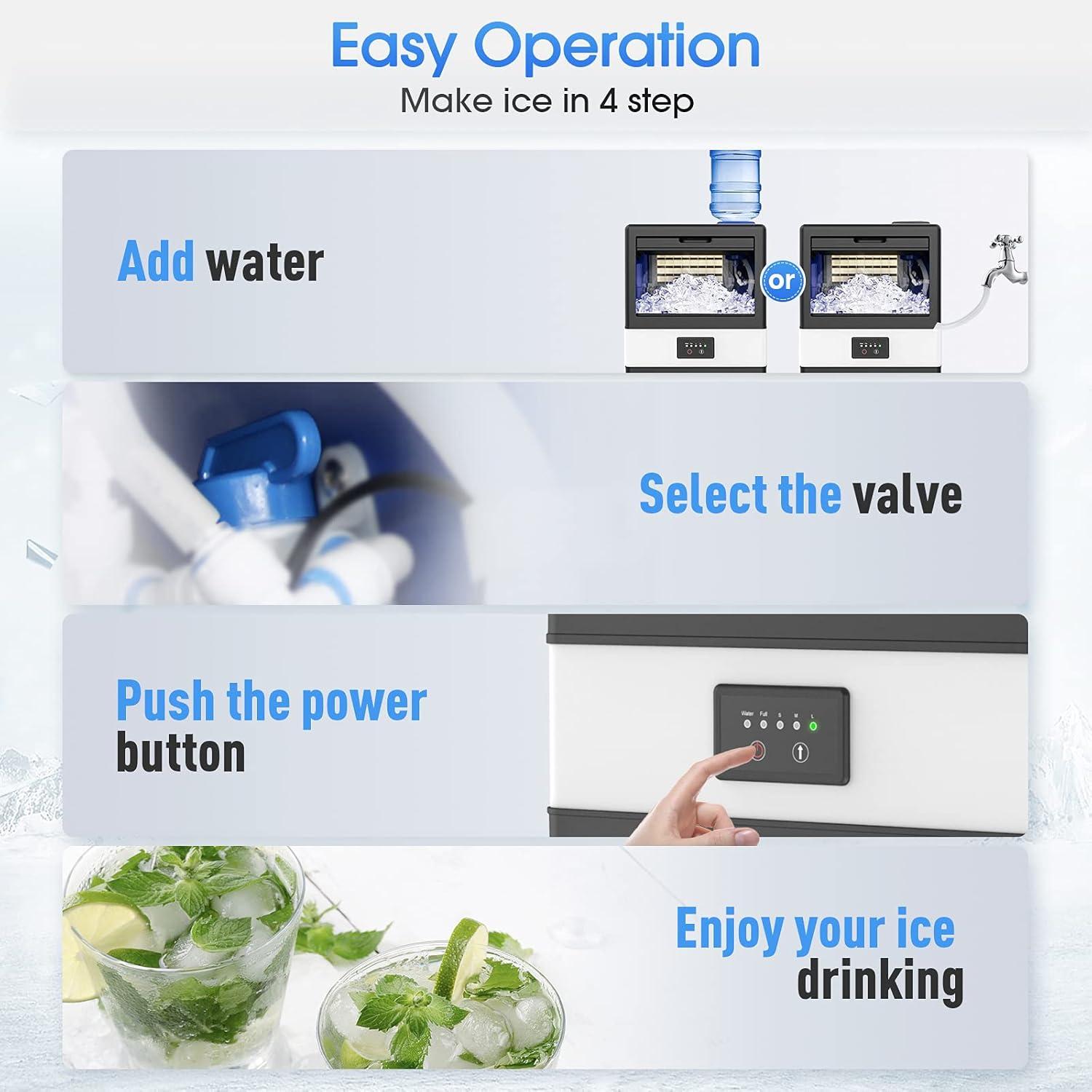 Commercial Ice Maker Machine, 70 LBS/24H Under Counter Large Ice Machine w/ 10 LBS Capacity Ice Storage Bin, 2 Water Inlet Modes, Freestanding & Built in Ice Maker for Bar/Home/Office/Shop, White