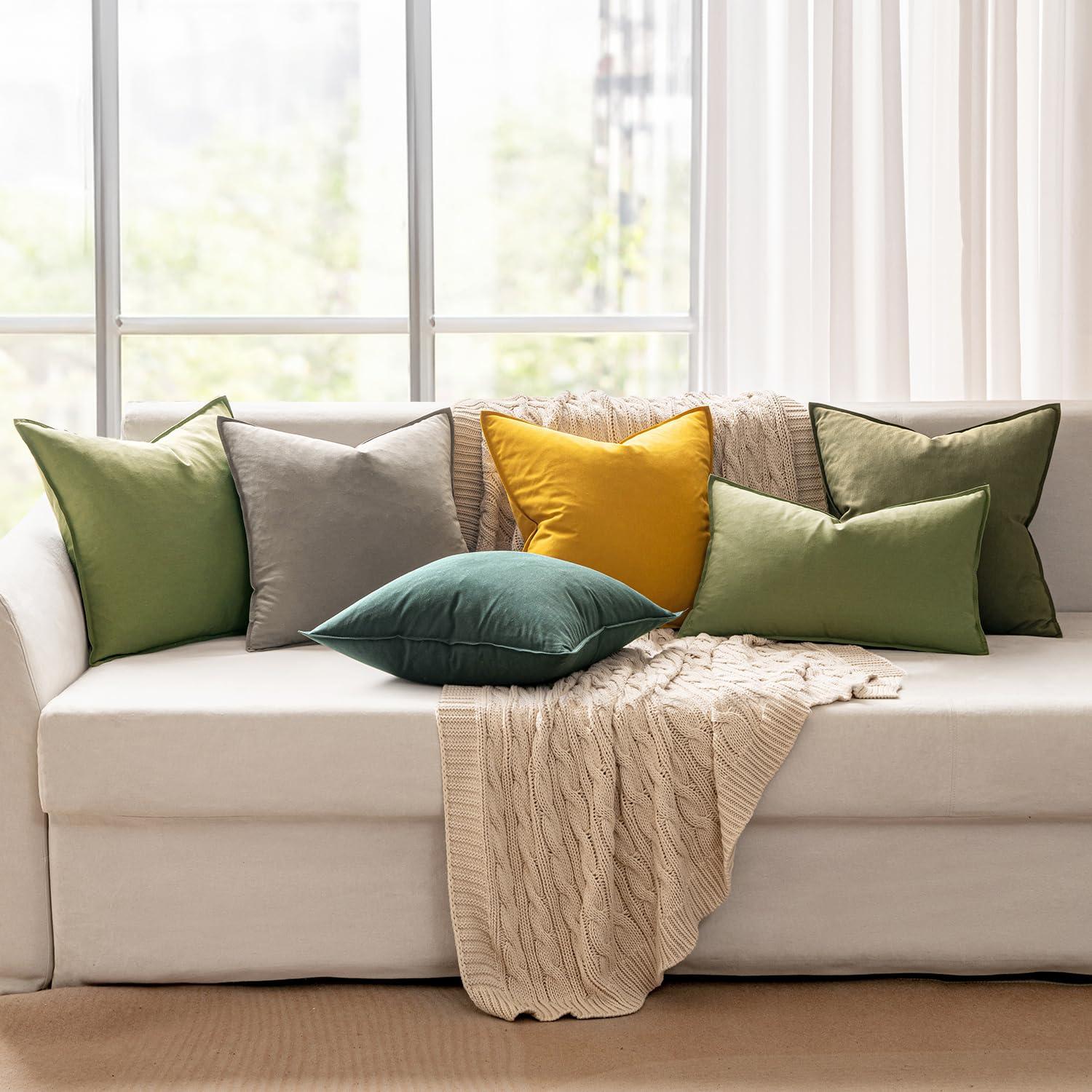 MIULEE Pack of 2 Decorative Linen Pillow Covers 18x18 Inch Olive Green Farmhouse Soild Neutral Throw Pillow Covers Soft Accent Decorative Pillowcases Home Decors for Couch Sofa Bed Living Room