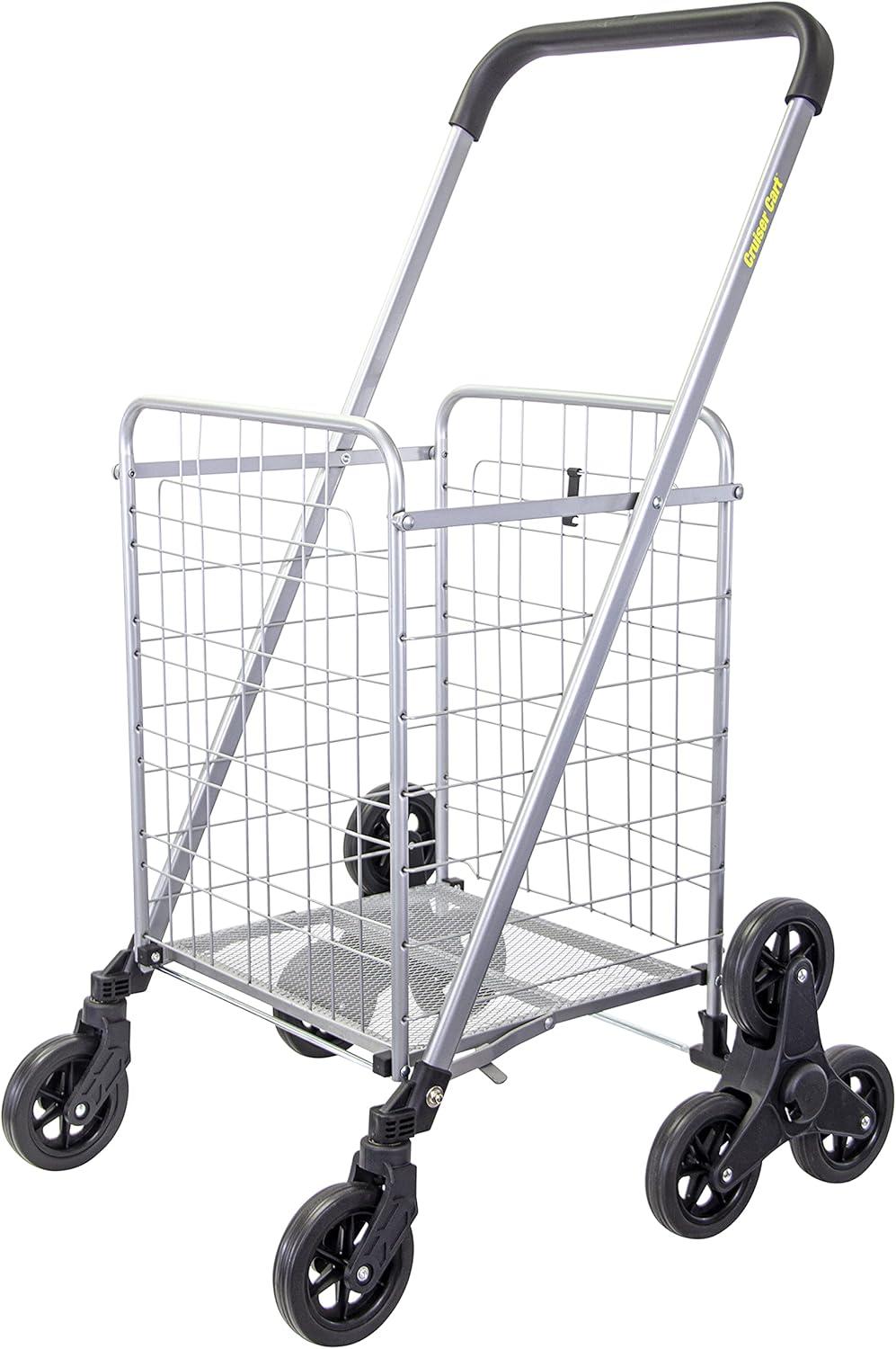 Dbest Products Folding Shopping Cart with Wheels, Sliver