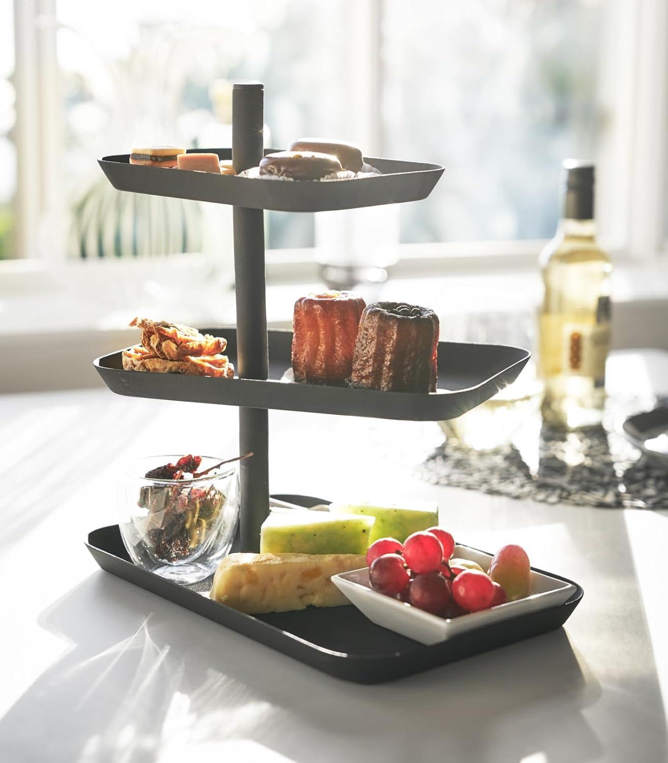 Tower Yamazaki Home 3-Tier Serving Stand, Appetizer Tray Organizer For Party Or Kitchen, Steel