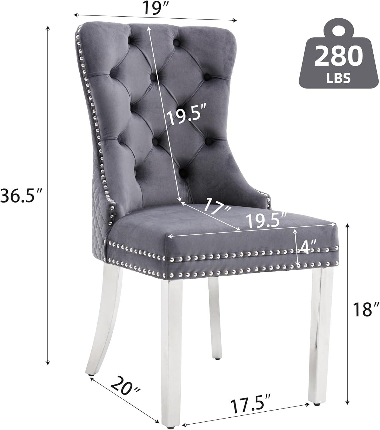 Gray Velvet Upholstered Dining Chairs with Silver Legs, Set of 2