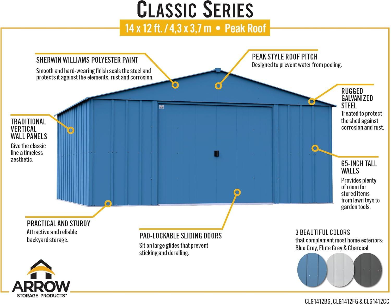 Charcoal Gray 14' x 12' Steel Storage Shed